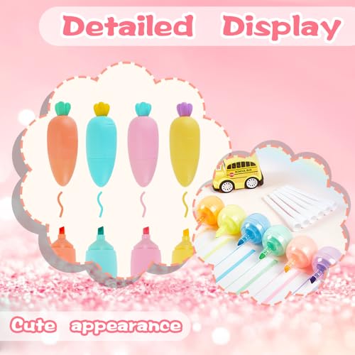 28Pcs Mini Highlighter, Candy Pastel Fun Highlighter with Sticky Notes | Used for Writing, Drawing, Diary Writing, PP and ABS Materials,
