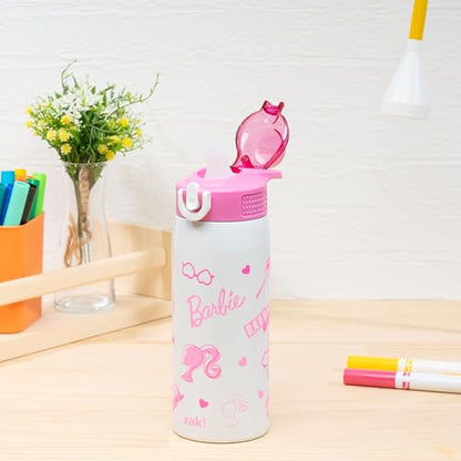 Zak Designs Barbie Sage Kids Water Bottle For School or Travel, 19oz Stainless Steel Water Bottle With Straw, Handle, and Leak-Proof, Pop-Up Spout Cover (Barbie) - color: Barbie (Sage)
