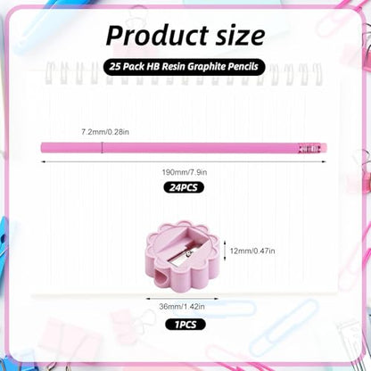 24 Pcs Rose Red Triangular Grip HB Graphite Pencils with Erasers and Sharpener,Wooden Cased Pencils for Kids,Cute School Supplies for Classroom,Teacher Supplies,Drawing,Sketching,Party Favors - color: Rose Red