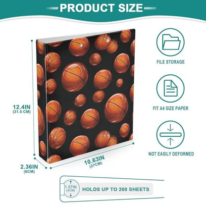 Basketball Ball Round Ring Binders 1.5 Inch 3 Ring Binder with Clipboard Holds 200 Sheets Office Home School - color: Multicolored 10