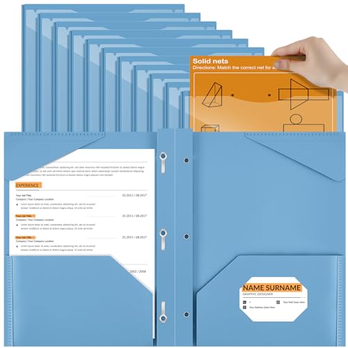 Henoyso 18 Pcs Plastic Folder with Clear Front Pocket and 3 Prong Plastic Folders with Card Slot Pocket Folders with Prongs for School Office (Haze Blue) - color: Haze Blue