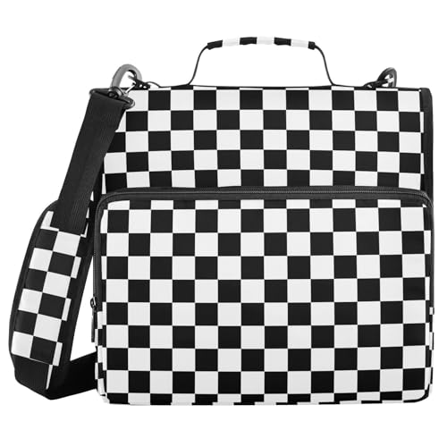 Zipper Binder Bag 3 Ring File Folder Portfolio Organizer Zippered Binder Bags with Strap Fits Laptop Women Men - color: 25-checkerboard Plaid