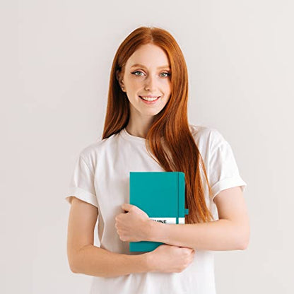 Dotted Journal/Notebook - Dot Grid Hard Cover Notebook, Premium Thick Paper with Fine Inner Pocket, Black Smooth Faux Leather, Pen Loop, 5.3'' x 8.26'' - Cyan - color: Cyan, size: Dotted