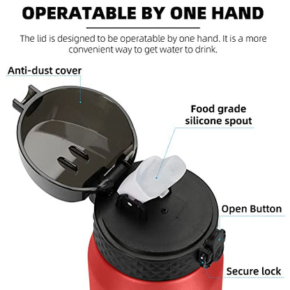 Fanhaw 24 Oz Kids Insulated Stainless Steel Water Bottle with Straw Lid, Leakproof & Anti-Dust Everyday Use Bottle for School, Women & Men, Back to School Essentials (Red) - color: Red, style: 24 Ounces