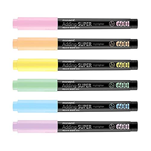 [6-in-1] Monami Adding Super Chisel Tip Pastel Highlighter Pen Set
