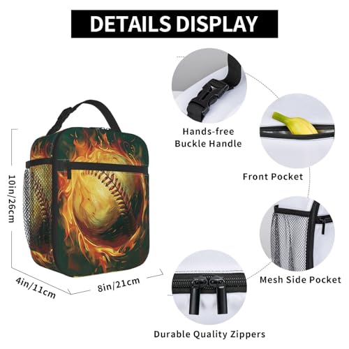 Baseball Lunch Box for Kids Aldults, Cool Sport Style Reusable Thermal Insulation Cooler Tote Bags, Flaming Fire Ball Insulated Bag for Student, School Picnic Camping Travel, Gifts - color: Baseball01