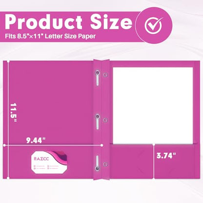 Two Pocket Folders, RAZCC 75 Pack Two Pocket Folders with Prongs, 3 Prong Folders Fit Letter Size Paper, Pocket File Folders for School Office Home Business, Rose Purple - color: Rose Purple
