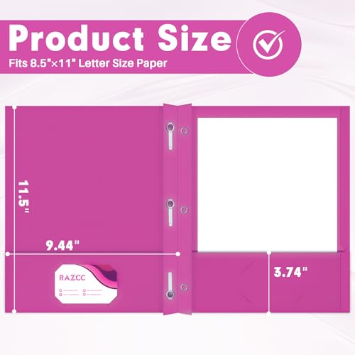 Two Pocket Folders, RAZCC 75 Pack Two Pocket Folders with Prongs, 3 Prong Folders Fit Letter Size Paper, Pocket File Folders for School Office Home Business, Rose Purple - color: Rose Purple