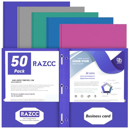 Two Pocket Folders, RAZCC 50 Pack Two Pocket with Prongs, 3 Prong Pocket Folders Letter Size, Paper Folders with Prongs for School Office Home Business, Assorted 5 Colors - color: Assorted 5 Dark Colors