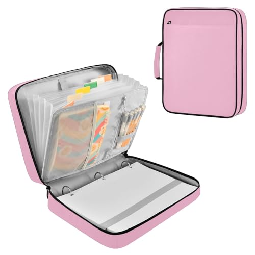 Candy Light Pink Zipper Binder Bag with Handle,1.25 Inch 3 Ring O-Ring 500 Sheet Capacity 6 Tab Expanding File Folder Storage Pockets Binder for School Office Organizer Supplies - color: Multicolored-02