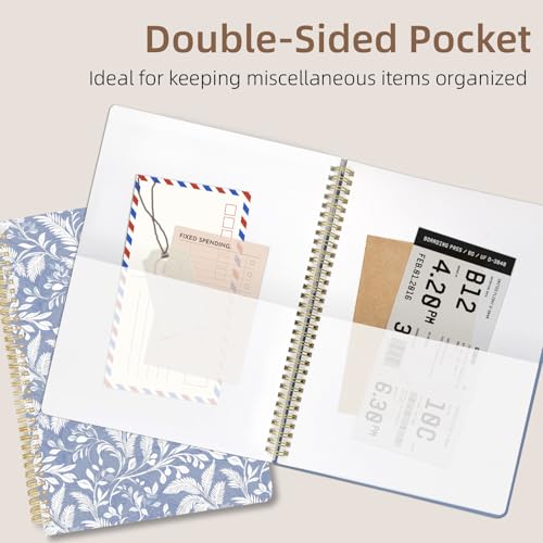 Cute Spiral Notebook journal A4 Aesthetic Pretty Design for Women Girls Kawaii with Pocket, 8.5 x 11 inch, Graph, Blue Leaves - color: Blue Leaves, style: Graph