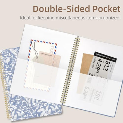 Cute Spiral Notebook journal A4 Aesthetic Pretty Design for Women Girls Kawaii with Pocket, 8.5 x 11 inch, Graph, Blue Leaves - color: Blue Leaves, style: Graph