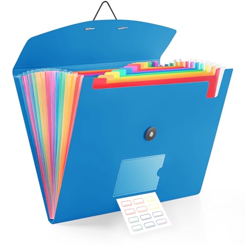 13 Pocket Accordion File Organizer with Elastic Closure, Expanding File Folder for Letter Size A4 Papers, Ideal for Home, Office Supplies, College Essentials - Blue - color: Blue