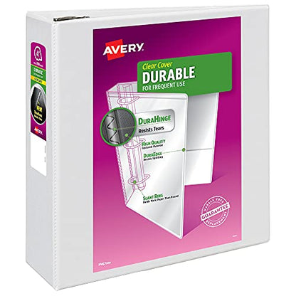 Avery Durable View 3 Ring Binder, 4 Inch EZD Rings, 1 White Binder (09801) - size: 4", style: 1 Pack