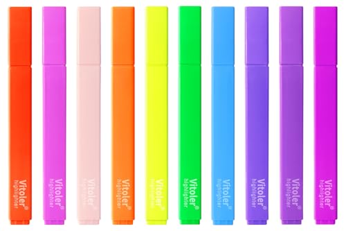 Vitole Cute Highlighters Set,Assorted Color,Quick Dry,Chisel Tip,10Pcs | Cute Pastel,No Bleed,Bible Study for Adults in the Home School Office - color: Vivid Colours, size: 10