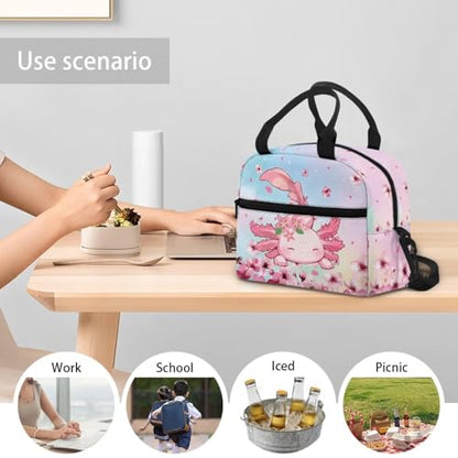 Axolotl Kids Insulated Lunch Box 4-6 Flower One Piece Lunch Box for Boys 6-8 Preschool Meal Bag for Girls Kindergarten Toddler Elementary School Adjustable Shoulder Strap Portable Insulated - color: Flower Axolotl