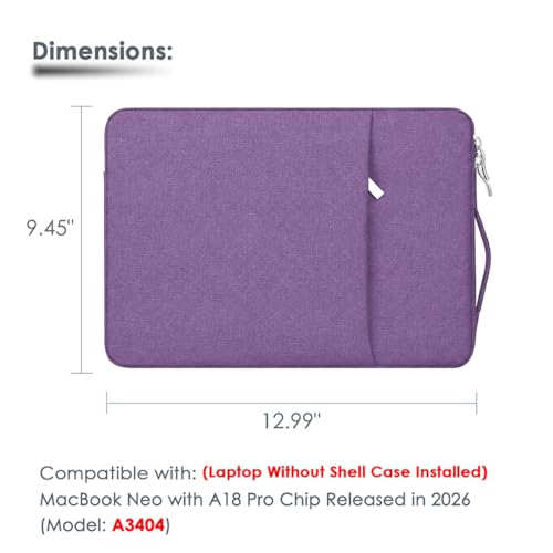 13 Inch Laptop Sleeve Case for MacBook Neo 13'' | Protective with Adjustable Handle Carrying Canvas Bag Accessories for Students Home Office (Purple) - color: Purple