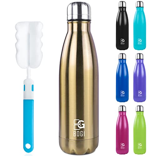 BOGI 17oz Insulated Water Bottle Double Wall Vacuum Stainless Steel Water Bottles, Leak Proof Metal Sports Water Bottle Keeps Drink Hot and Cold - Perfect for Outdoor Sports Camping Biking (Cham) - color: 1 Pack-Champagne, size: 17 Ounces