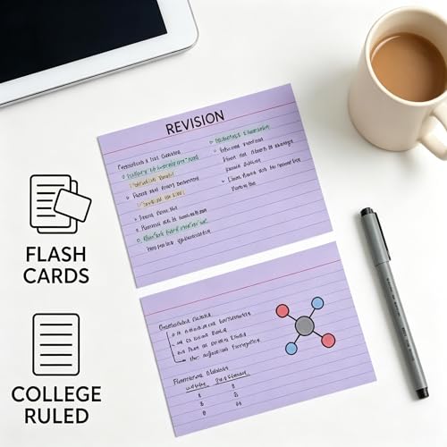 5x7 Purple Index Cards 50 Count, Large Ruled Note Cards with Rings for Creative Notes — 250gsm Heavy Cardstock Lined Flashcards for Vocabulary, Language Learning & Home Filing - color: Purple - 50 Pack