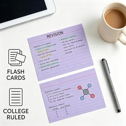 5x7 Purple Index Cards 50 Count, Large Ruled Note Cards with Rings for Creative Notes — 250gsm Heavy Cardstock Lined Flashcards for Vocabulary, Language Learning & Home Filing - color: Purple - 50 Pack