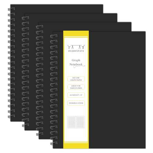 Graph Paper Spiral Notebook-A4 Grid Journal 8.5" x 11" - 4 Pack 160 Pages 100GSM Thick Paper Large Hardcover Notebooks for Note Taking Engineering Graphing Work School Supplies,Black - style: Graph