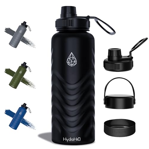 32oz Stainless Steel Insulated Water Bottle, 48H Cold & 24H Hot, Leak-Proof Wide Mouth Lids (Straw & Spout), BPA-Free Bottles, Mens Water Bottle for Gym, Hiking, Travel - Black - color: Black, size: 32 Ounces