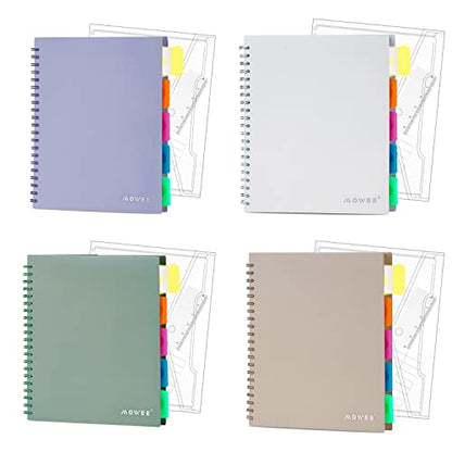 5 Subject Notebook - Spiral Notebook, 4 Pack College Ruled Notebook With Dividers Pocket, Tabs, 11" Ruler, 200 Pages, for Writing Journal, Home & Office, School Supplies