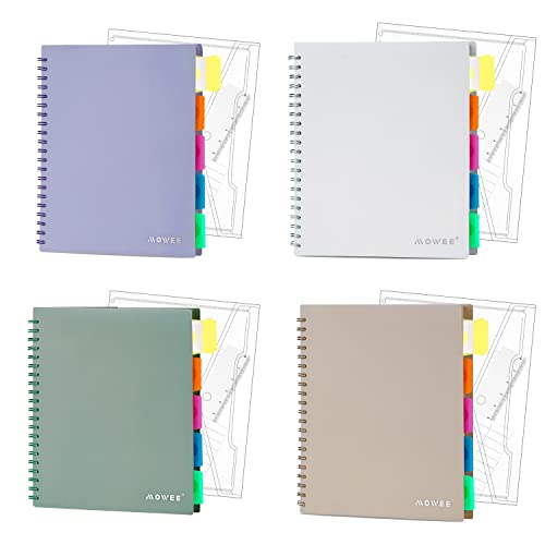 5 Subject Notebook - Spiral Notebook, 4 Pack College Ruled Notebook With Dividers Pocket, Tabs, 11" Ruler, 200 Pages, for Writing Journal, Home & Office, School Supplies