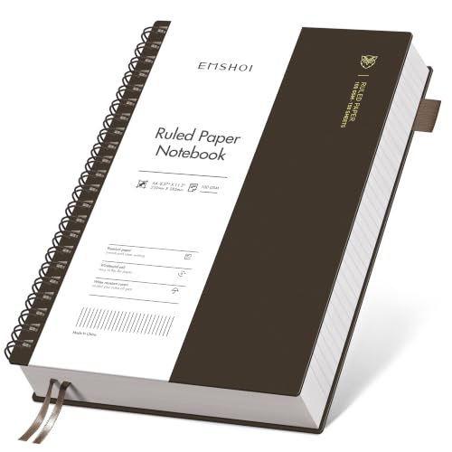 EMSHOI Lined Spiral Journal Notebook, 300 Pages, A4 Size (8.2'' x 11.2'') | College Ruled, Flexible Plastic Cover, 100 GSM Thick Paper, for School, Writing, Work, Office & Journaling (Coffee) - color: Coffee, size: A4