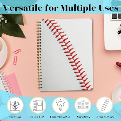Baseball Print Spiral Notebook, Sport Themed Journal With Red Stitching Pattern, A5 Lined Notebook, Daily Planner Memo Notepad For Classroom Office Home, Unique Gifts for Baseball Fans, 5.8x8.3 Inch - color: Baseball Stitch