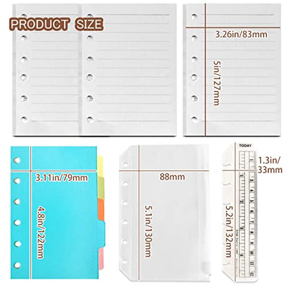 DY.2ten Refillable A7 Notebook Set, 3 Pack Lined Refill Paper, A7 Clear Zipper Binder Pockets, Dividers, Ruler Marker, Paper Refill for 6-Ring Binders Planner Notebook - color: A7 Lined Paper