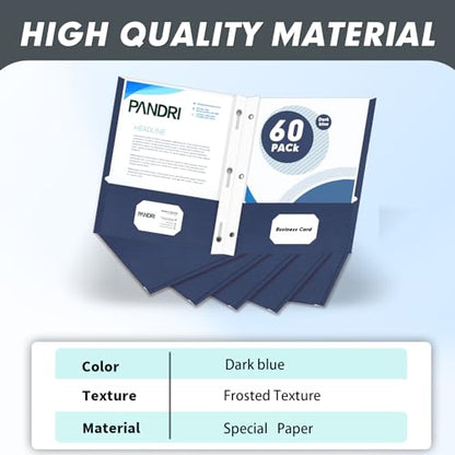 Two Pocket Folders, PANDRI 60 Pack Two Pocket Folders with Prongs, 3 Prong Folders Designed for Office and Classroom, Letter Size Darkblue - color: Darkblue