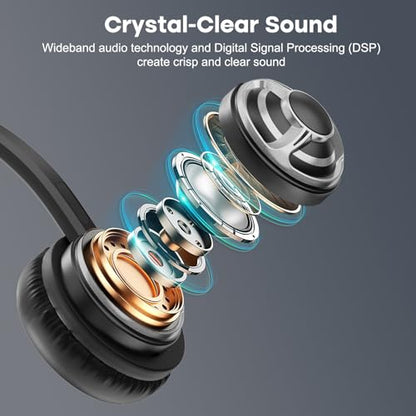 MKJ Wired USB Headset with Microphone Noise Cancelling - Computer Headphone for PC Laptop Desktop Mac - Call Center & Office Headset for Zoom, Ms Teams, Webinar Business, Online Meeting Teaching