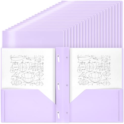 Yeaqee 80 Pcs Plastic Folders with Pockets and Prongs Plastic Folder 2 Pockets 3 Prongs with Business Card Slot Back to School Folders for Students, Teachers, Office Workers (Light Purple) - color: Light Purple
