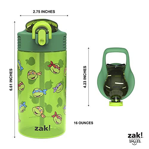 Zak Designs Teenage Mutant Ninja Turtles Kids Water Bottle For School or Travel, 16oz 2-Pack Durable Plastic Water Bottle With Straw, Handle, and Leak-Proof, Pop-Up Spout Cover (TMNT) - color: Teenage Mutant Ninja Turtles