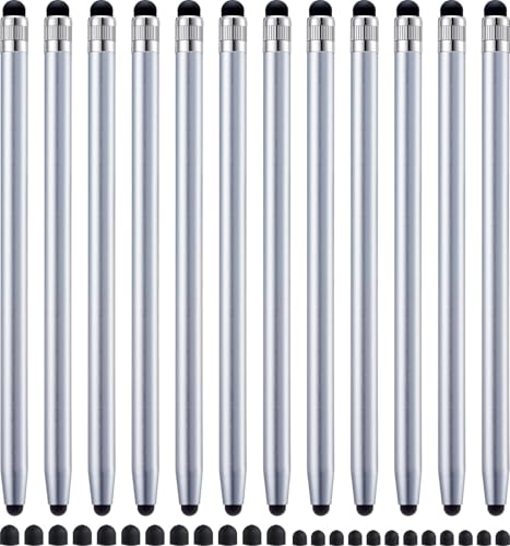 LINFANC 12Pcs Silver Stylus Pen for Touchscreen, 2-in-1 Stylus Pen for iPad | High Precision & Sensitivity, Aluminum Body, Suitable for iPad iPhone Android Smartphone Tablet Switch and All Touch Screens - color: 12 Silver