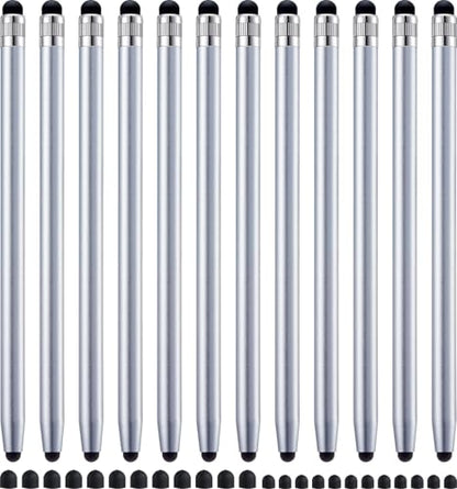 LINFANC 12Pcs Silver Stylus Pen for Touchscreen, 2-in-1 Stylus Pen for iPad | High Precision & Sensitivity, Aluminum Body, Suitable for iPad iPhone Android Smartphone Tablet Switch and All Touch Screens - color: 12 Silver