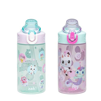 Zak Designs DreamWorks Gabby's Dollhouse Sage Kids Water Bottle For School or Travel, 16oz Durable Plastic Water Bottle With Straw and Leak-Proof, Pop-Up Spout Cover, 2-Pack Set (The Gabby Cats) - color: Gabby's Dollhouse (The Gabby Cats)