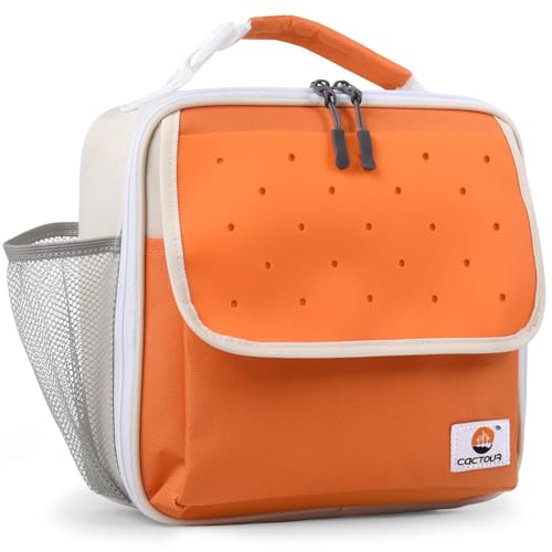 CaCTOUR Lunch Box Kids,Fun Color Lunch Box for Girls,Large Soft Cooler Lunch Bag for Kids,Back to School Thermal Insulated Lunch Tote Bag for School Daycare Outdoor (Orange Beige) - color: Orange Beige