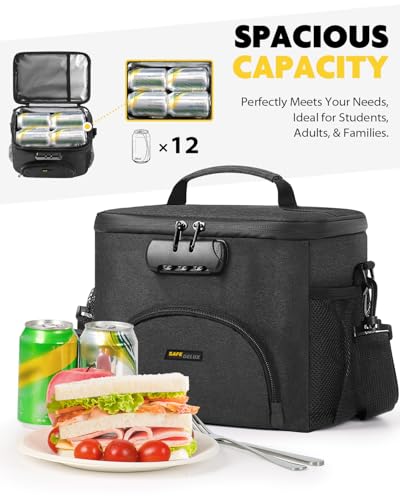Lunch Bag with Combination Lock, Lunch Box for Men Women, Adjustable Shoulder Strap & Leakproof Soft Cooler for Commute, Travel & Gym - color: Black2