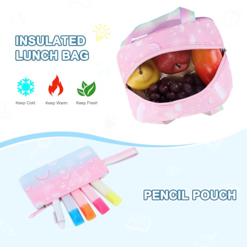 Scothen Rolling Backpack for Girls, 3PCS Roller School Backpacks for Girls with Lunch Bag and Pencil Pouch, Kids Bookbag Schoolbag with Wheels for Teen Girl Kindergarten Elementary Middle School - color: Pink Blue