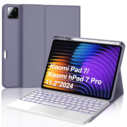 IVEOPPE Keyboard Case for Xiaomi Pad 8/8 Pro/Pad 7/7 Pro 11.2 Inch Trackpad | 7 Color Backlit, Magnetic Detachable Wireless Bluetooth Keyboard, Multi-Touch Trackpad, Stain Resistant Cover, Rechargeable - color: Lavender 136QC