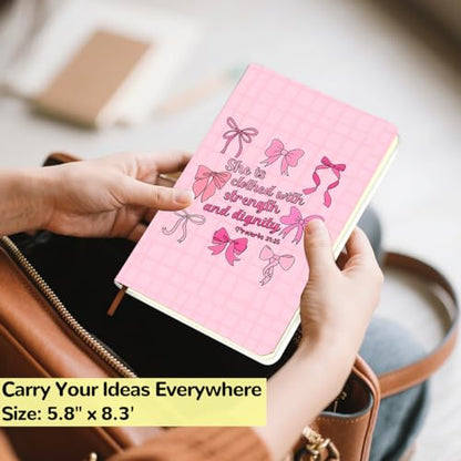 Pink Bow Bible Hard Shell Journal Notebook, Bible Notebooks for Note Taking, College Ruled Notebook, Inspirational Hardcover Notebooks, Journals for Writing Note Taking 200 Sheets (5.8 x 8.3)-1 - color: Multi 1565