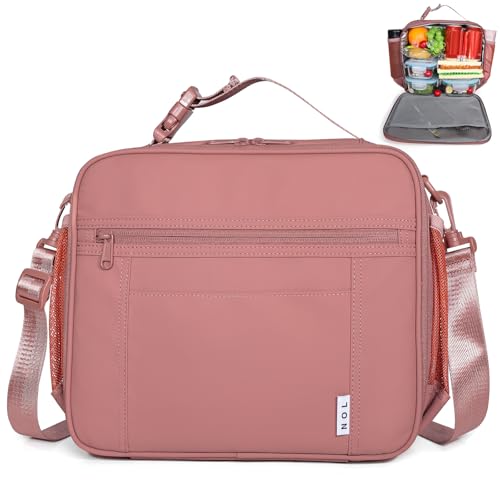NOL Kids Lunch Bag - Kids 3+ Reusable Insulated Lunch Box with Zipper Closure Buckle Handle Adjustable Long Shoulder Strap, Easy-Clean Waterproof Fabric, Children Lunch Tote Bag for School - Dark pink - color: Dark pink, size: Horizontal (7 Liters)