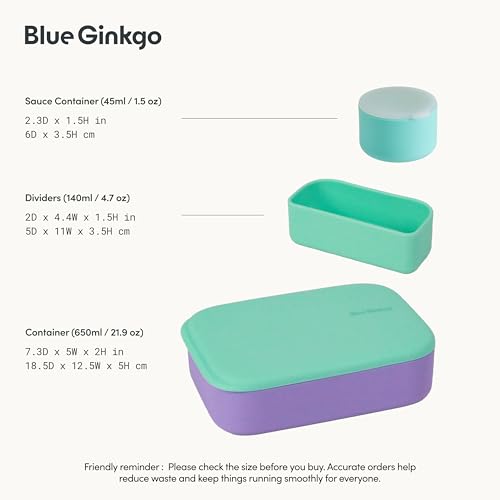 BLUE GINKGO Bento-Style Silicone Lunch Box Set, Purple, Made in Korea | Leak-Resistant. Microwave Safe. Dishwasher Safe. - color: Purple