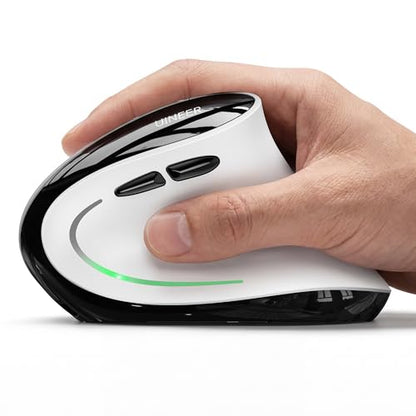 Uineer Ergonomic Wireless Vertical Mouse, Tri-Mode Bluetooth 5.0/4.0 and 2.4G USB, Rechargeable Silent Computer Mouse for Laptop, MacBook, iPad and PC, 4 DPI Levels, LED Light, 3-Device Switching