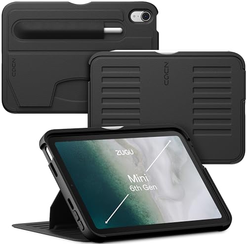ZUGU Case for iPad mini 6/7 (A17 Pro) 2021/2024 [Black] | Ultra Slim Protective Cover, Apple Pencil Holder w/Charging, Convenient 7-Angle Magnetic Stand, Auto Sleep/Wake Function - color: Stealth Black