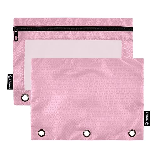 MCHIVER Pink Pencil Pouch for 3 Ring Binder Pencil Pouches with Zippers Clear Window Binder Pockets Pencil Bags for Work Daily Office 2 Packs - color: Pink