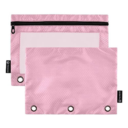 MCHIVER Pink Pencil Pouch for 3 Ring Binder Pencil Pouches with Zippers Clear Window Binder Pockets Pencil Bags for Work Daily Office 2 Packs - color: Pink