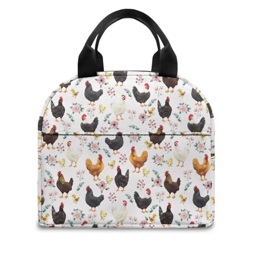 Vintage Chicken Lunch Bag Large Capacity Insulated Lunch Bag Portable Thermal Picnic Cool Bags Personalized for School Camping Picnic - color: Vintage Chicken